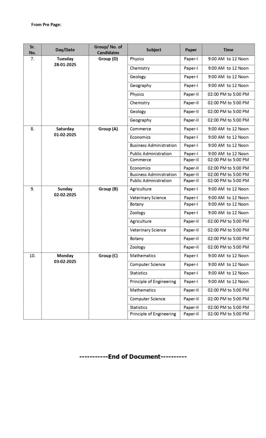 Pms Date PMS Date Sheet | Download PMS 2025 Date Sheet